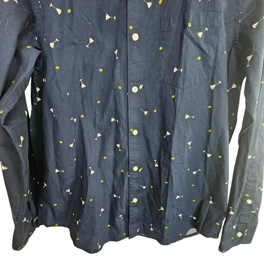 J. Crew Mens Martini Print Button Shirt M Classic Fit Flex Washed Preppy Resort